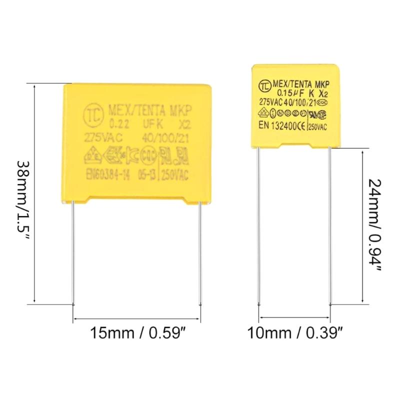 Polypropylene Safety Capacitors Kit 275VAC X2 MKP 0.47UF 0.22UF 0.33UF 0.82 0.68 Anti-electromagnetic Interference 10Pcs