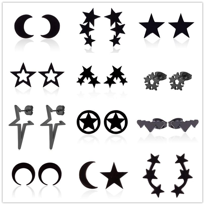 Stainless Steel Star Moon Earrings For Women Girl Crescent Moon Pentagram Ear Stud Everyday Earring Celestial Fashion Jewelry
