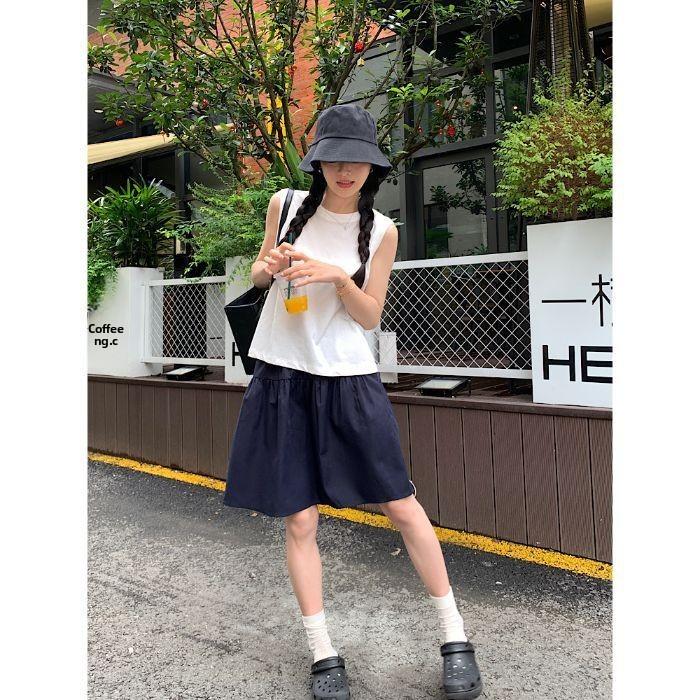 College Girl A Line Skirt Summer Cotton Blend Casual Wear With Stretch For Teens