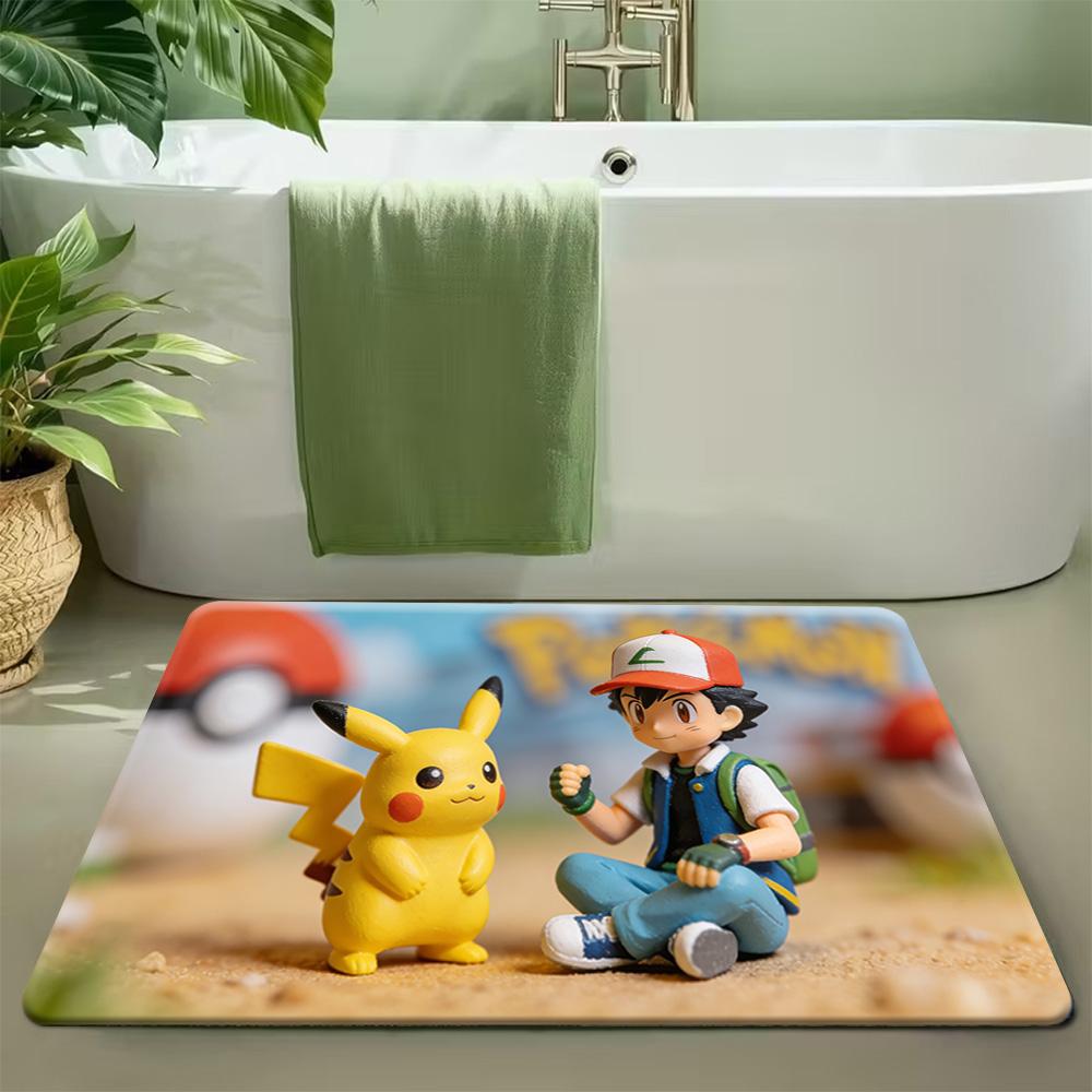 Pokemon Cute Pikachu & Friends Print Doormat Non-Slip Absorbent Floor Mat for Indoor Entrance