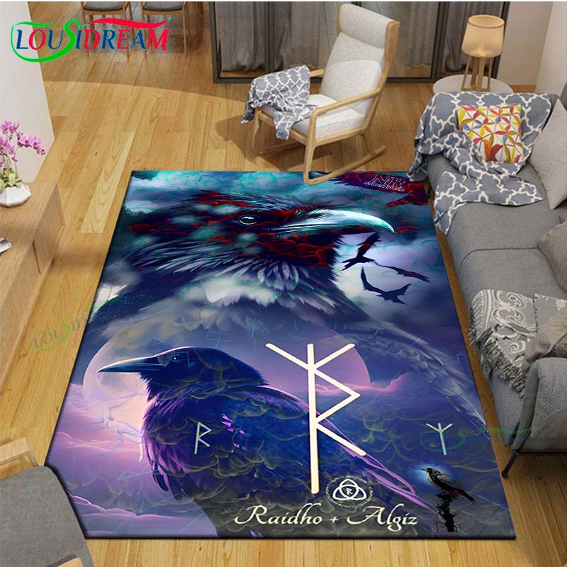 Nordic Viking Mythology Symbols Carpet Room Decor Floor Mats Bedroom Yoga Mat Photography Props Area Rug Birthday Gift