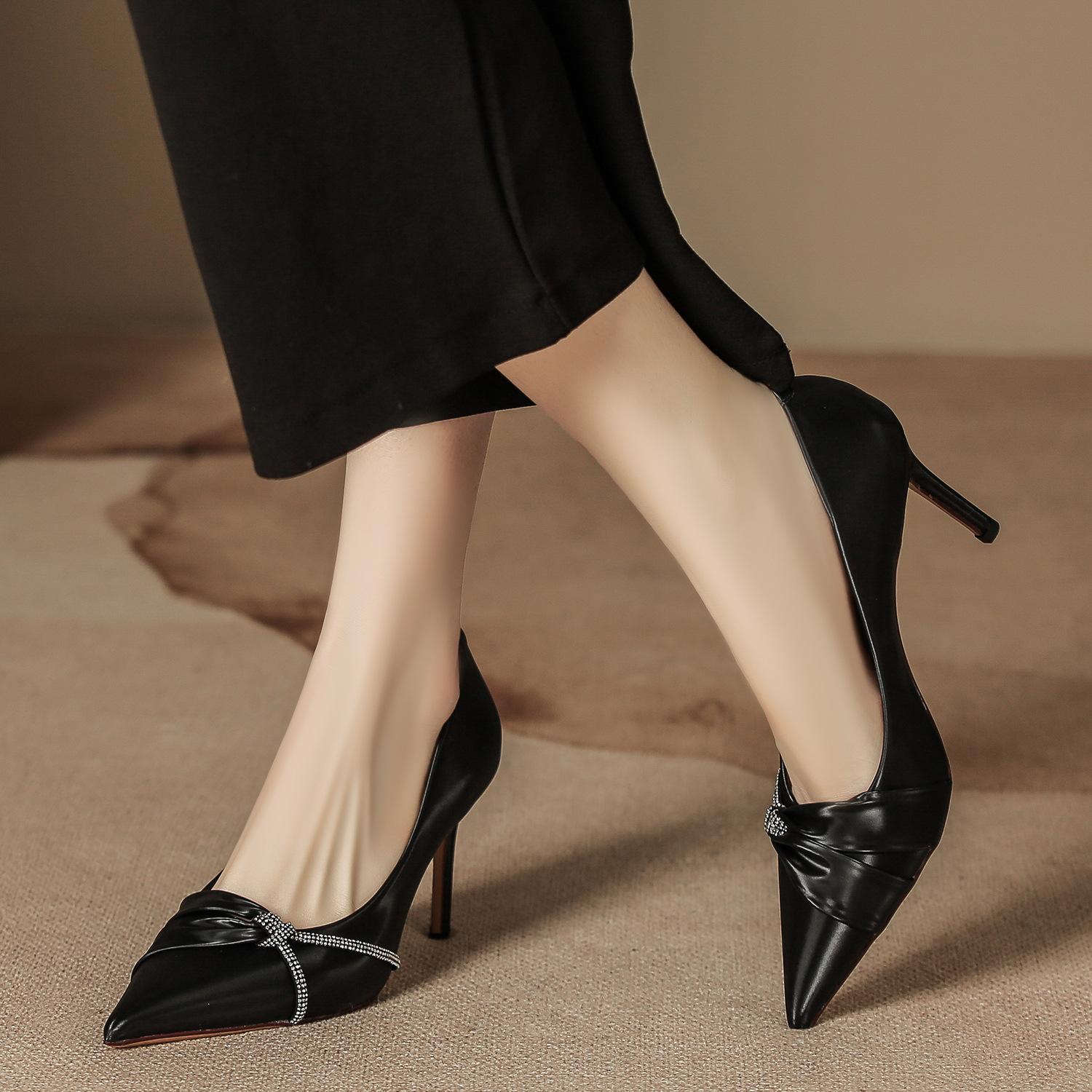 

Satin pointed high heels women s high-end sense small fragrant style autumn and winter new banquet single shoes bridesmaid stiletto champagne w 34