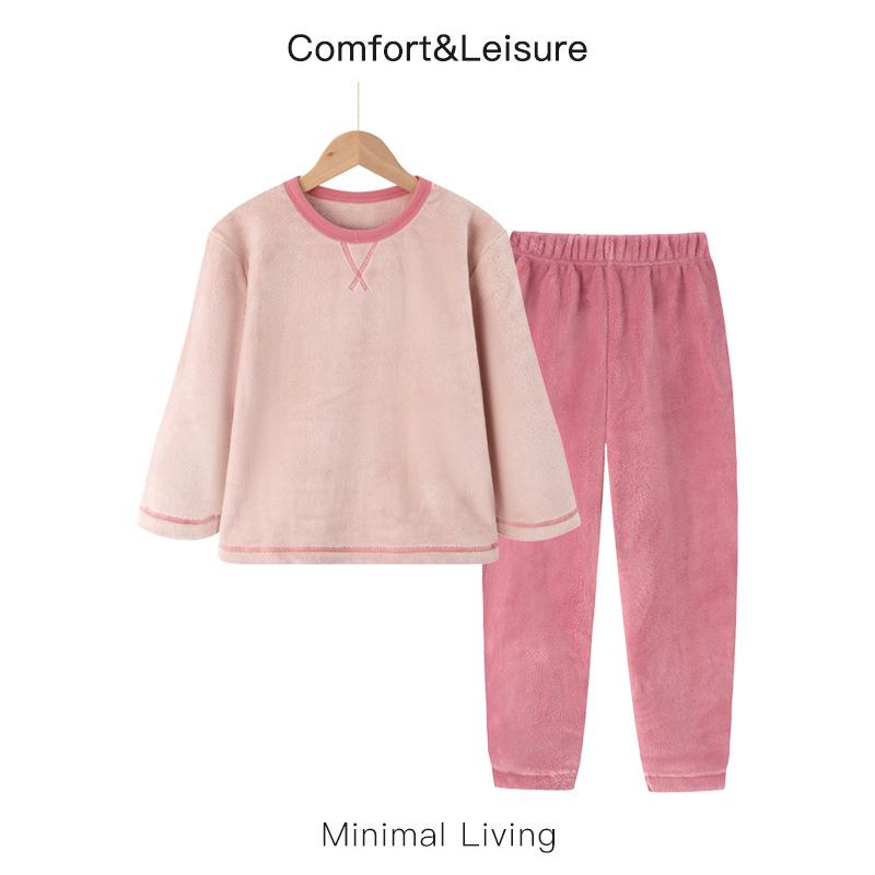 Unisex Fleece-gefüttertes Kinder Flanell Schlafanzug Set für Herbst und Winter