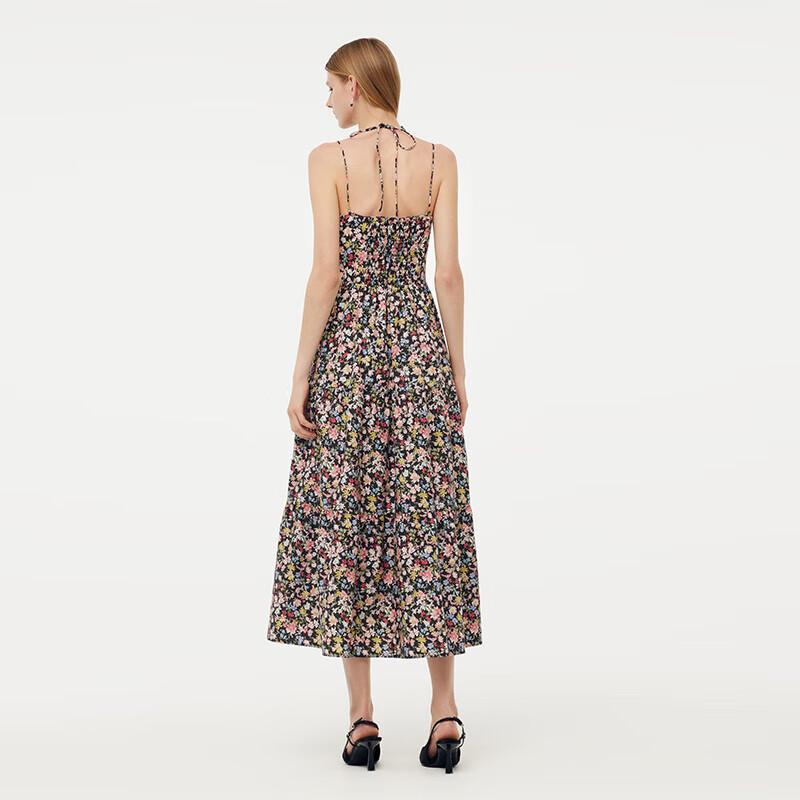 GOELIA Summer Floral Print Spaghetti Strap Midi Dress