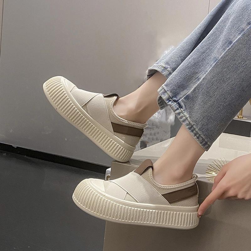 Summer Breathable White Sneakers For Women Trendy Thick Sole Casual Shoes For Students Comfortable Street Style Walking Shoes