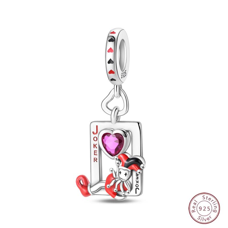 New Copper Poker Card Pendant Beads Black Spade 10-A Royal Flush Red Heart 10-A Charm For Bracelet Woman Jewelry