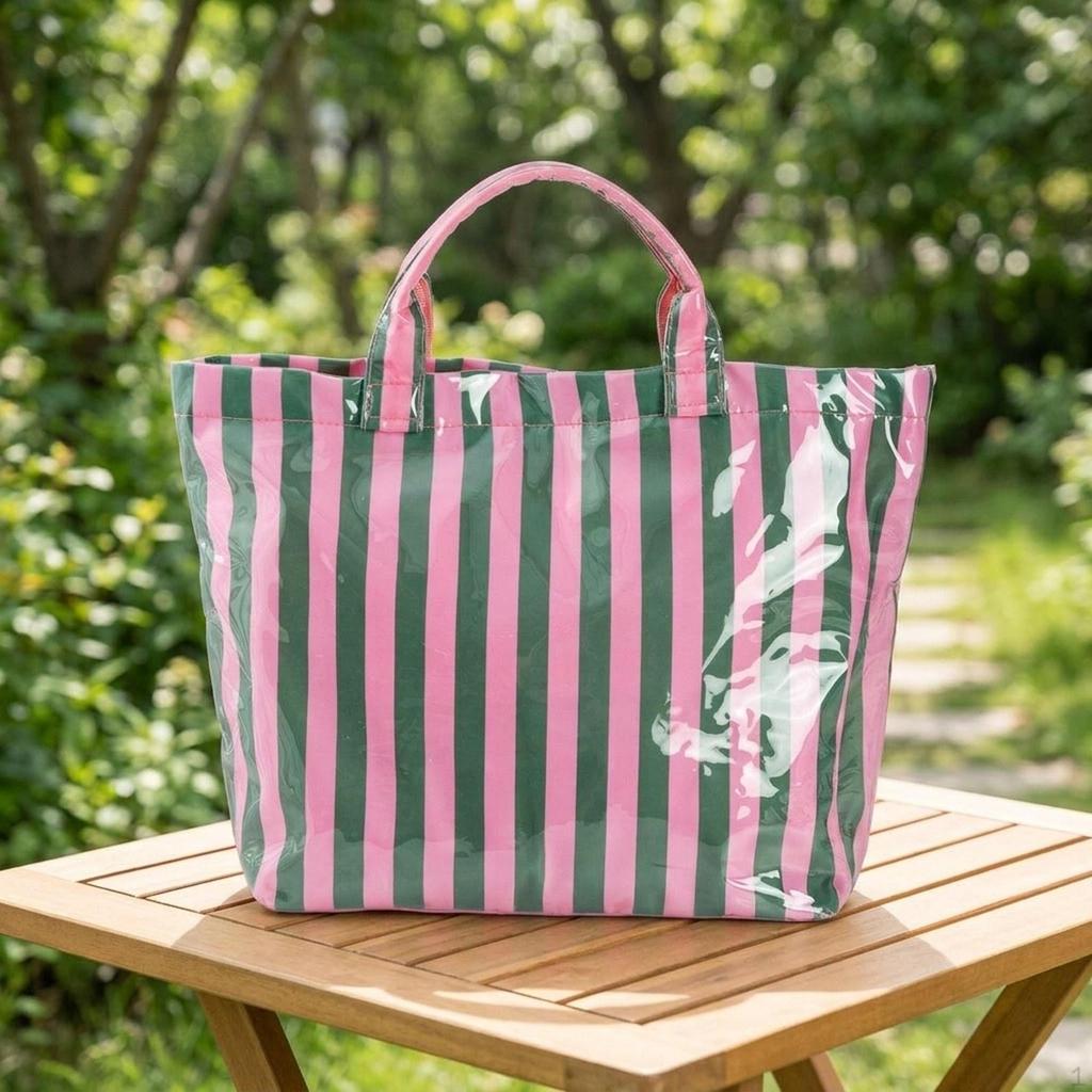 Beach Case PVC Stripe Work Tote for Vacation Errands Gym Traveling