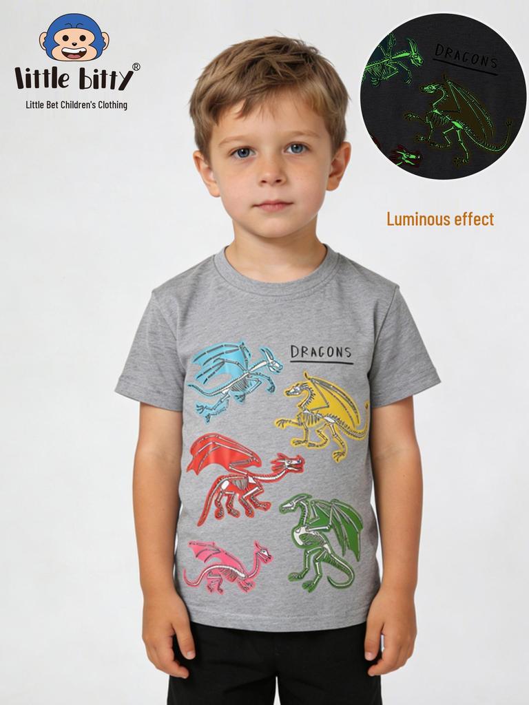 2026 Spring/Summer Children's Luminous Dinosaur T-Shirt - European & American Style