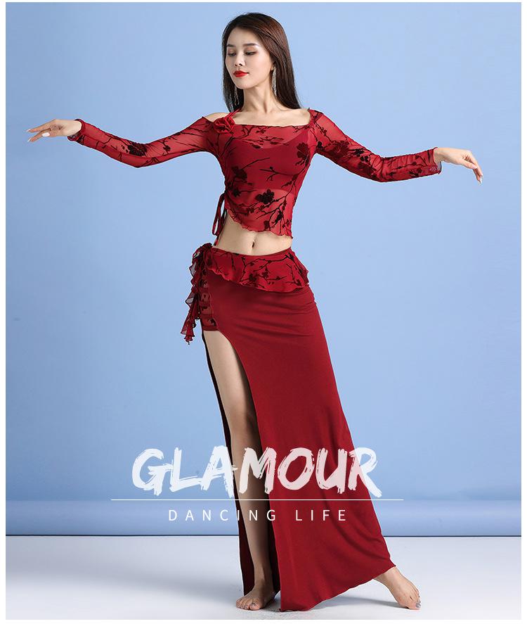 Huayu Bauchtanzkostüm - Sexy Print Modal Langkleid Set für Frauen Anfänger