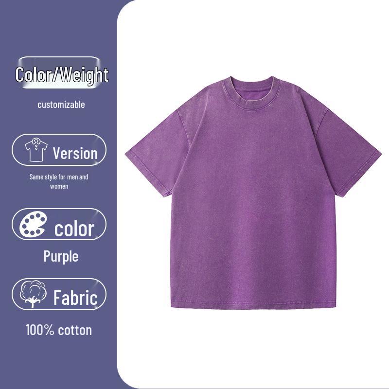 T-shirt Lavata Retrò Fiocco di Neve 230g, Stile Europeo e Americano, Puro Cotone, Vestibilità Larga Girocollo Pullover, T-shirt Uomo Pesante.