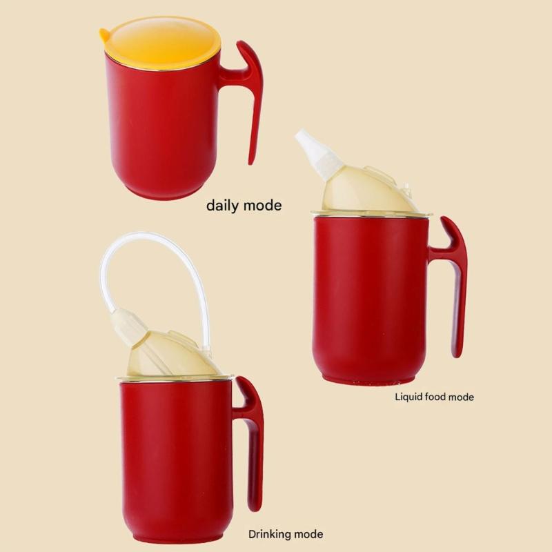 Reusable Drinking Cup 400ml Spill Proof Straw Cup with Handle and Lid For Elderly Kids Bedridden Users 304 Steel Designs