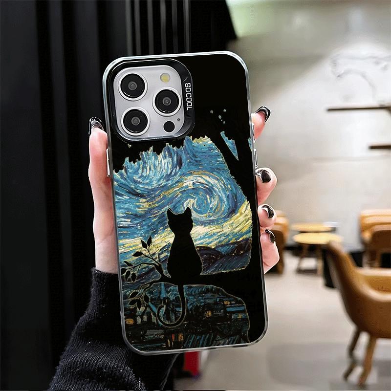 Schwarze Katze Ästhetik Muster Stoßfeste Handyhülle für iPhone 17 Air 16 16E 15 Pro Max 14 Plus 13 Mini 12 Rückseite Anti Fall Fu