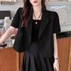 ZANZEA Women Casual Notched Lapel Summer Short Sleeve Cardigan Tops
