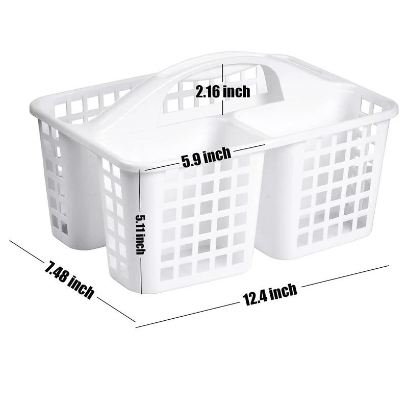 Plastic Shower Caddy Basket with Compartments, Portable Divided Cleaning Supply Storage Organizer with Handle for Dorm Bathroom