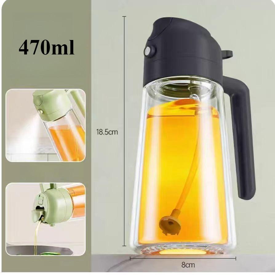 470ml 2in1 Olivenöl-Spenderflasche mit Ausgießer Ölsprüher Speiseöl-Spray Glasbehälter BBQ Backen Picknick Heimküchenwerkzeug