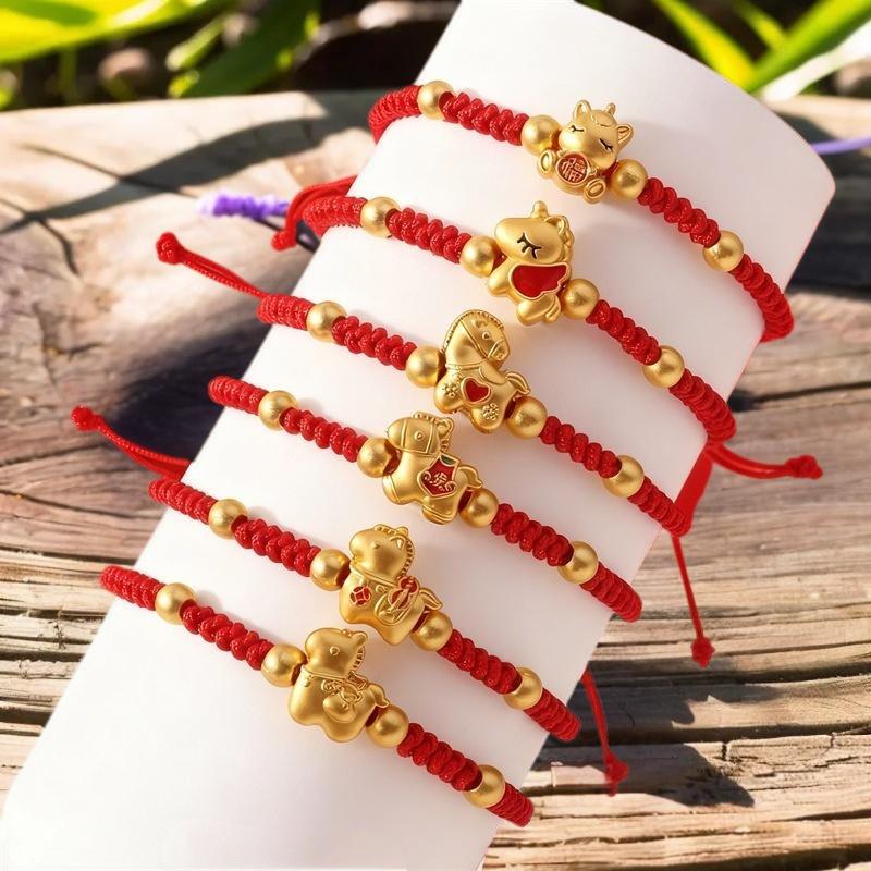 Weaving Red Rope Lucky Bracelet For Year Of The Horse Braided Rope Bracelet Beads Bracelet Jewelry Accessories New Year Gifts