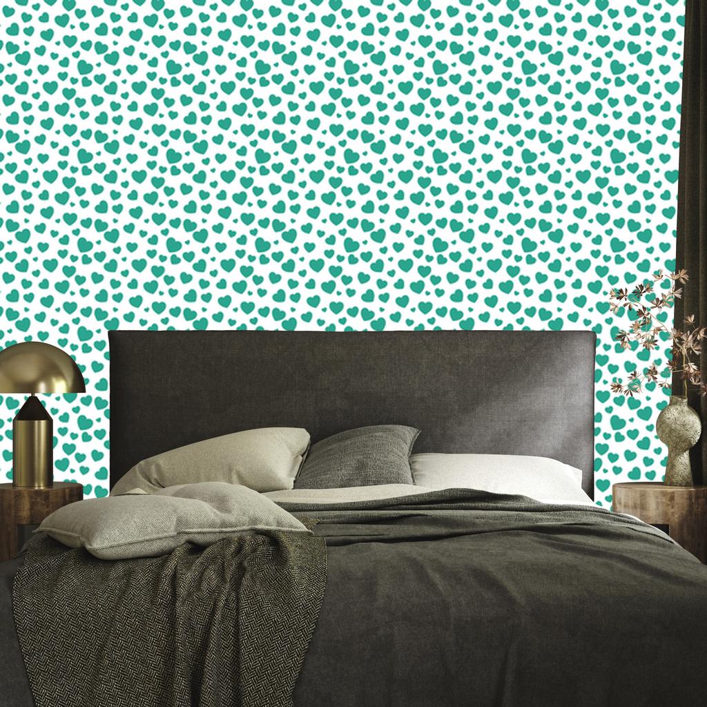 Heart Wallpaper White, Mint and Sea Blue 50x1000
