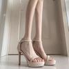Thin Heel Waterproof Table Open-toe Nude Temperament Versatile Sexy High Heels 2025 Summer Word with Fashion Sandals Women