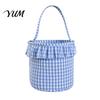 Holiday Decorative Storage Bins Halloween Basket, Plaid Ruffle Trick or Treat Candy Bucket with Handle Christmas Present Pouches for Kids, Reusable