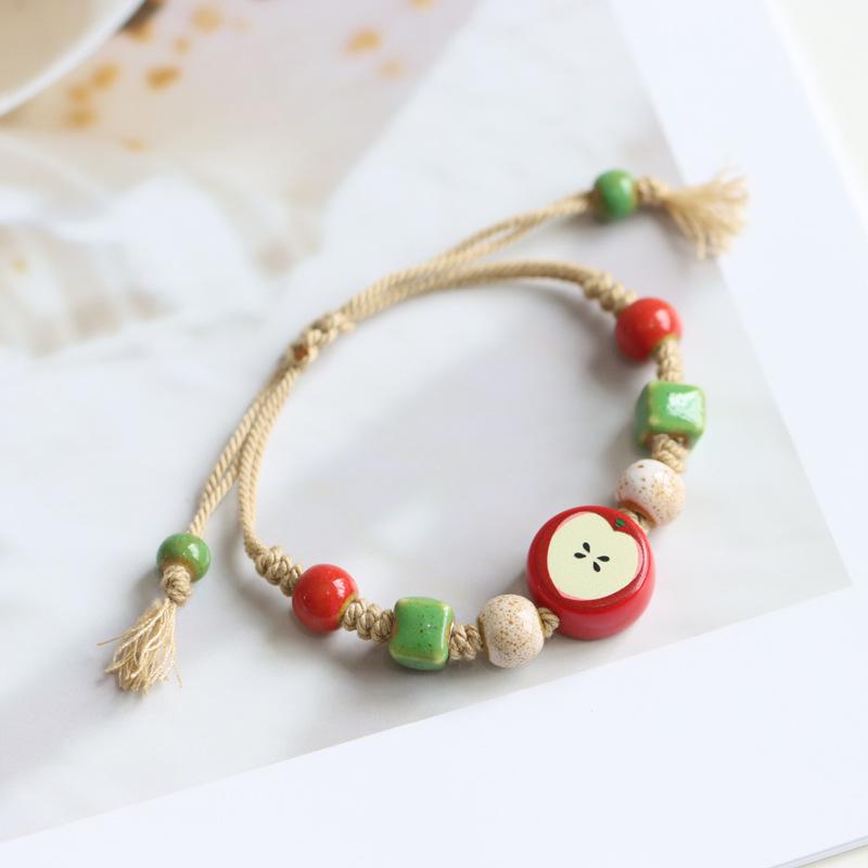 Ethnic Style Artistic Woven Jingdezhen Ceramic Hand Rope Student Children's Bracelet