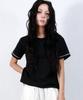 Deumakeu Stitch Contrast Semi-Crop Short Sleeve T-Shirt Black