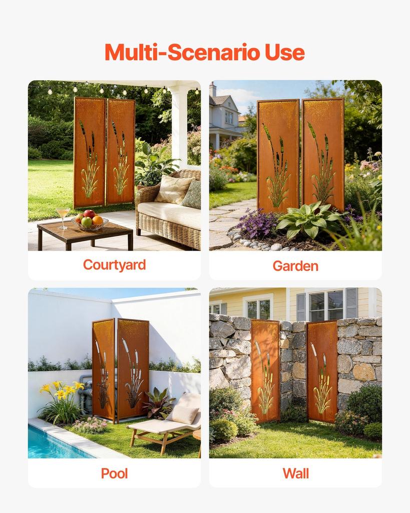 Metal Privacy Screen, 50 X 160cm Freestanding Modern Privacy Fence, Garden Divider Panel with Extended Ground Stakes & Carbon Steel Plate,