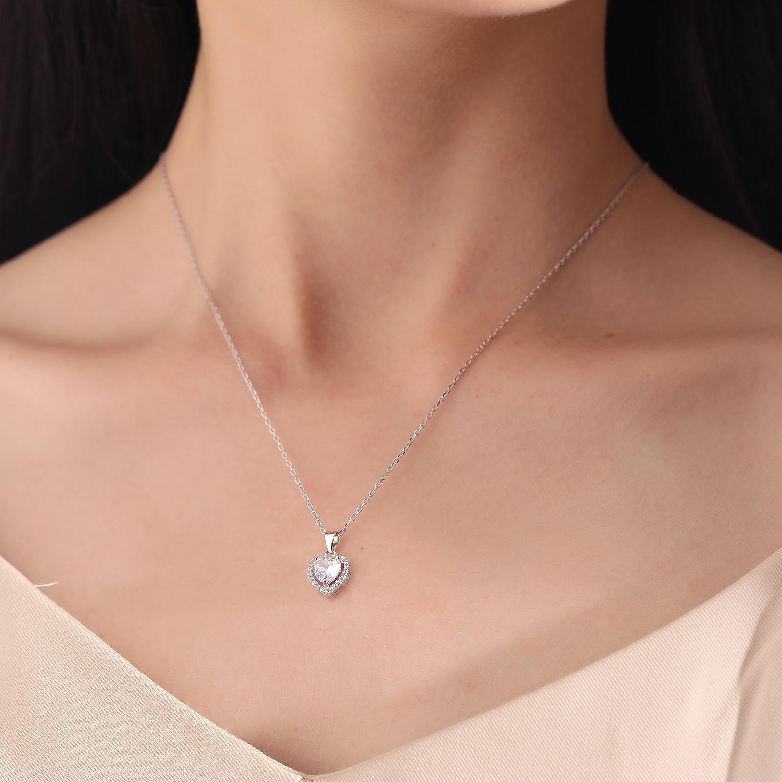 Beixi S925 Sterling Silver Heart Pendant Necklace with Zircon – Elegant, Light Luxury Design for Women. 925 Silver