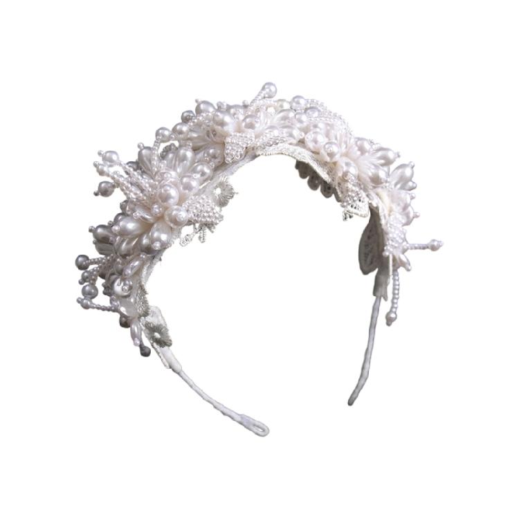 Floral Hand Beaded Pearls Headbands Bridal Hairband Shimmering Pearls for Bride Wedding Props Bride Costume
