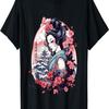 Geisha With Mount Fuji And Pagoda Cherry Blossom T-Shirt(9)