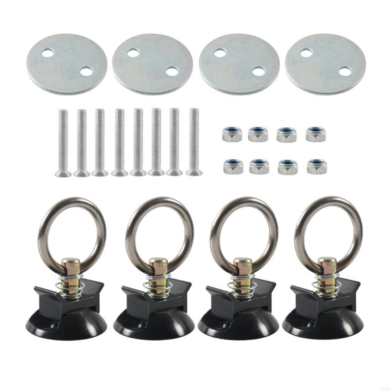 4 Kits d'Arrimage pour Rail en L Système d'Arrimage avec Anneaux Rondes pour Bacs de Camion ou Remorques Kit de Points d'Ancrage Rond pour Arrimage