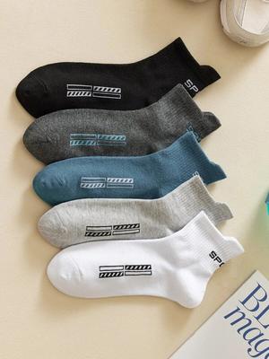 5 Paires Chaussettes Basses Homme à Motif Lettres Mode Polyvalentes Fabriquées Semelle Intermédiaire Absorbant la Transpiration Confortables Respirantes Chaussettes Décontractées