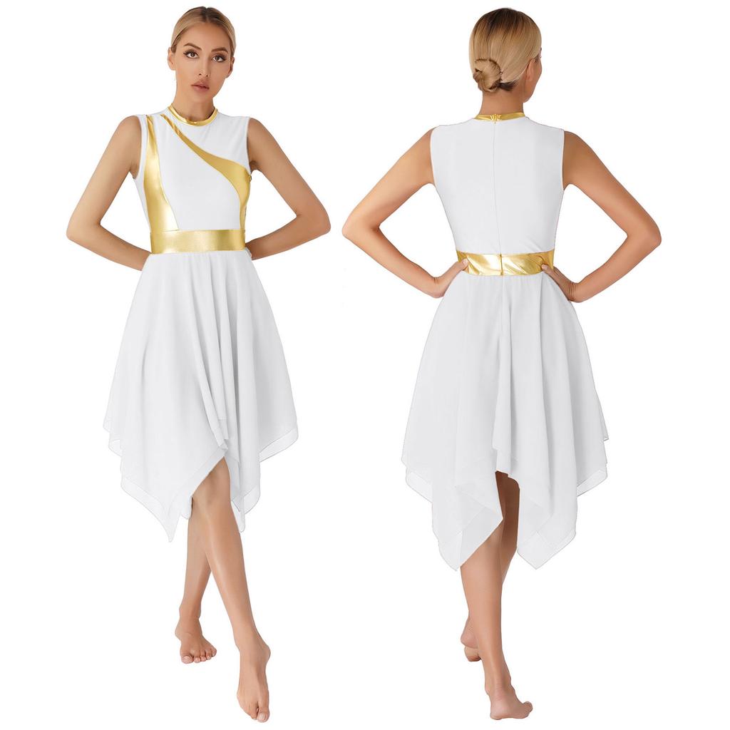 Traje de baile para mujer, vestido de baile de ballet lírico sin mangas con bloques de Color