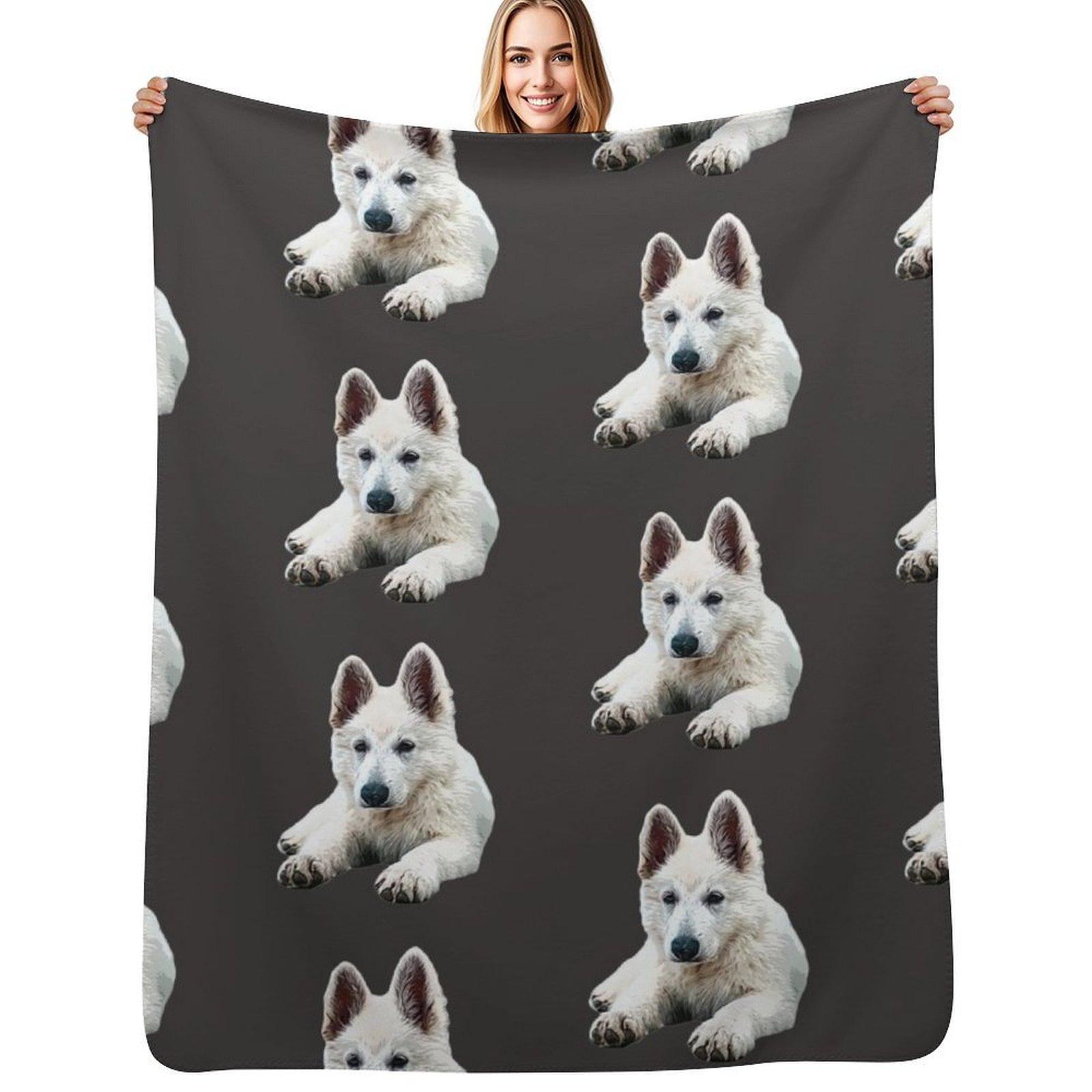 White Swiss Shepherd Puppy Dog Cute Throw Blanket Cozy Light Blanket for Travel Camping Picnic Size: 75*100cm, Weight: 230 GSM