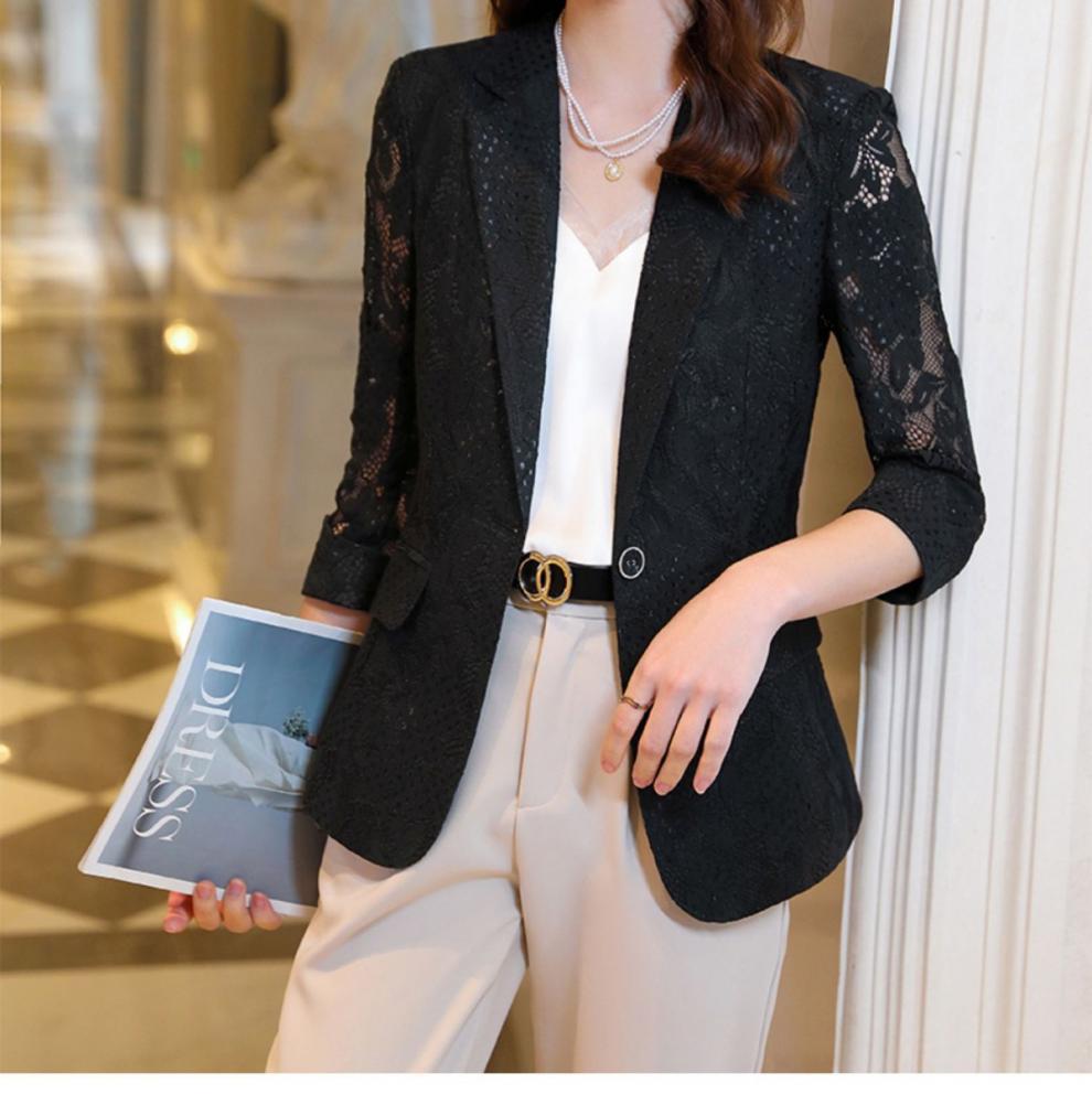 Women's Lace Suit Jacket - Slim Fit, Korean Style, Spring/Autumn 2025 Fashion