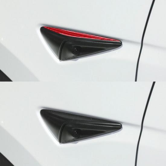 2pcs Red Carbon Fiber Car Side Fender Camera Panel Strip For Model 3 Y 2017-