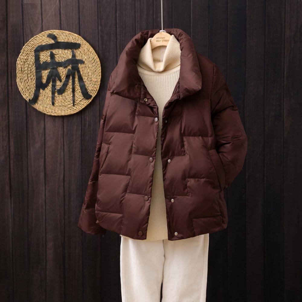 Autumn Winter Down Jacket  Women's Solid Stand Collar Plaid Ultralight White Duck Down Coat Keep Warm Puffer Jacket