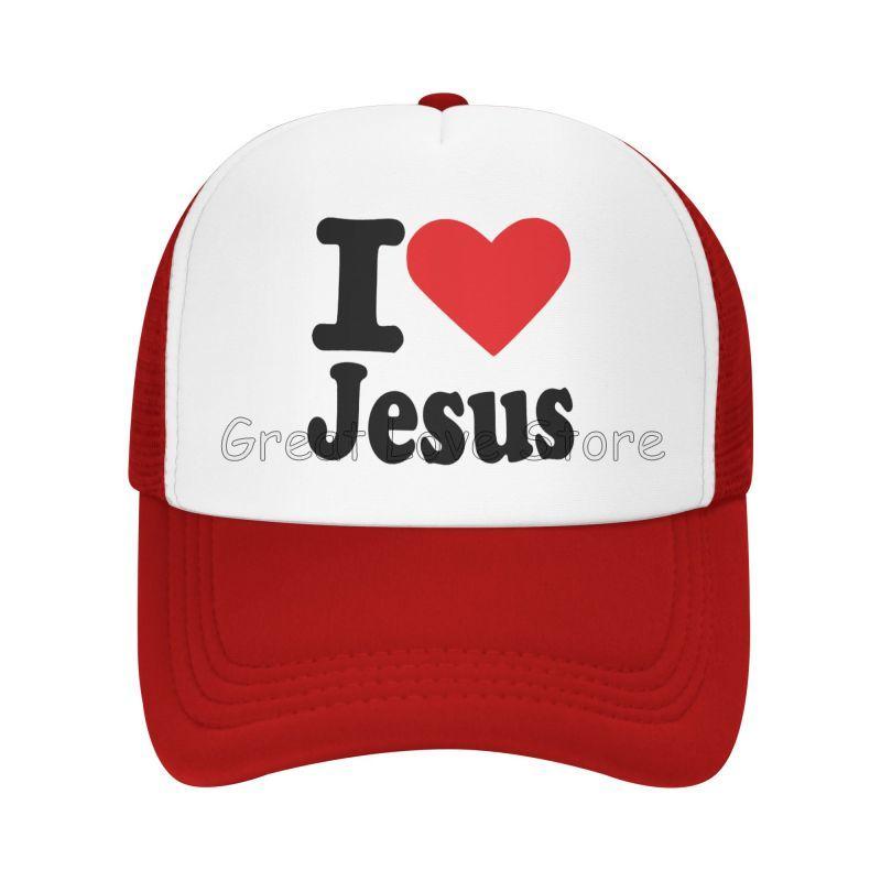 

I Love Jesus Print Mesh Baseball Caps Adjustable Snapback Hats for Unisex Women Outdoor Sun Protection Cap Casual Trucker Dad Hat Adjustable
