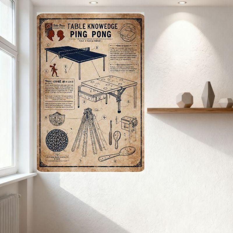 Vintage Table Knowledge Ping Pong Metal Tin Sign Educational Diagram Racket Player Parts Labeled Poster for Home Cafe Man Cave D