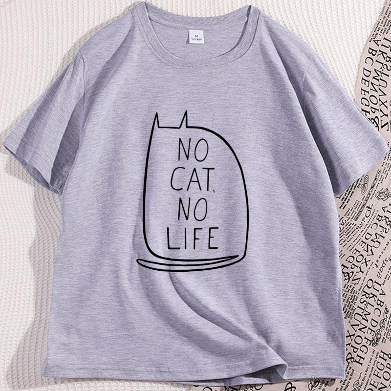 Funny No Cat No Life T Shirt Kawaii Kitty Graphic Tee Gothic Short Sleeve Cute Weird Tshirt Women Cotton Designer Clothes Tops
