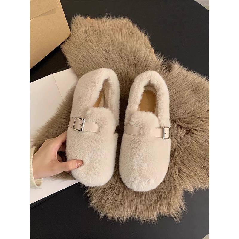 Belt buckle Mao Mao shoes women's new versatile and comfortable one-pedal flat-soled Doudou cotton shoes