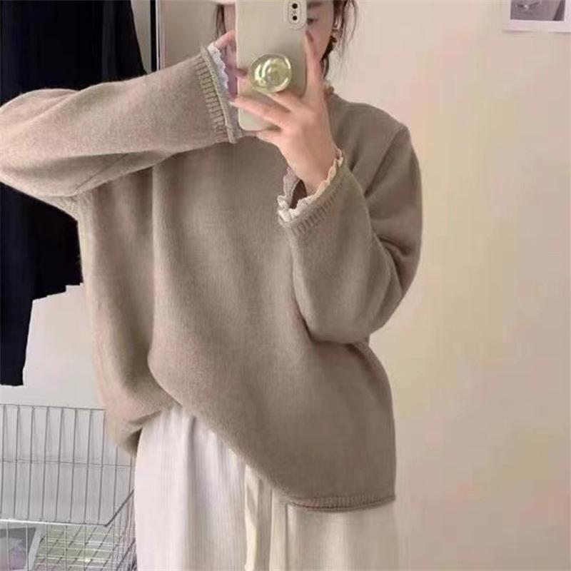 Women's Sweater Autumn/Winter New Lace Edge Long Sleeve Loose Base Knitted Sweater