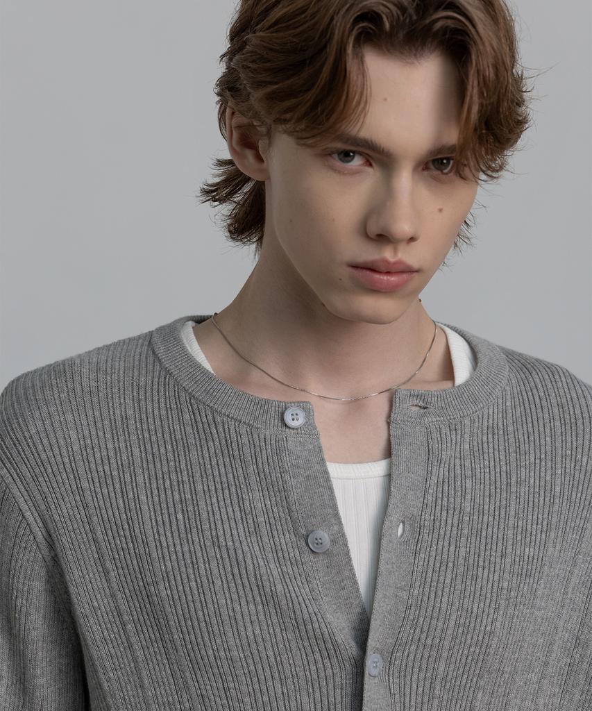 DECOROSO Mix Ribbed Round Cardigan [Gray]