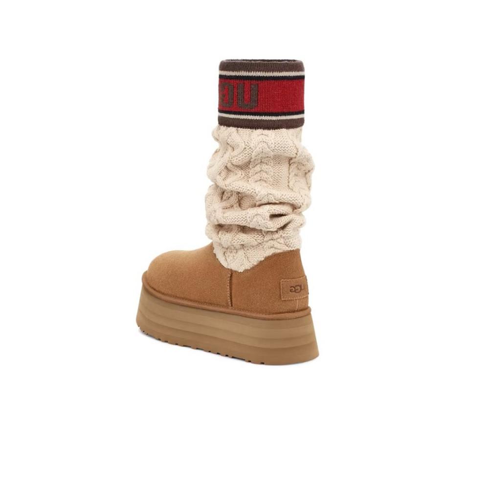 UGG Klasický svetr s nápisem, kozačky kaštanové barvy