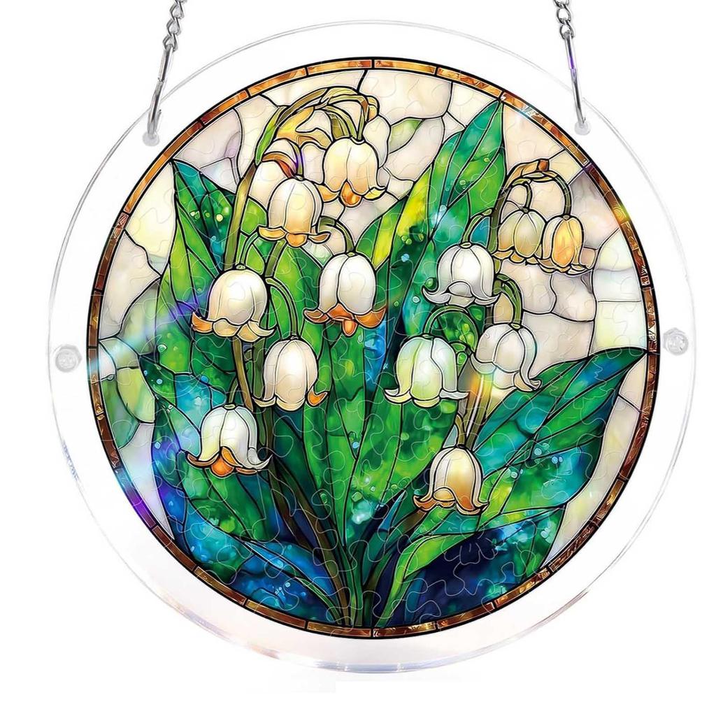 Stained Glass Acrylic Puzzle Suncatcher, DIY Hanging Ornament With Chain, Window Decor For Home & Garden