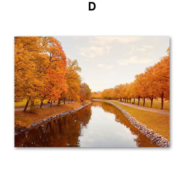 Autumn River Forest Pumpkin Coffee Squirrel Landscape Posters And Prints Wall Art Canvas Painting Pictures For Living Room Decor