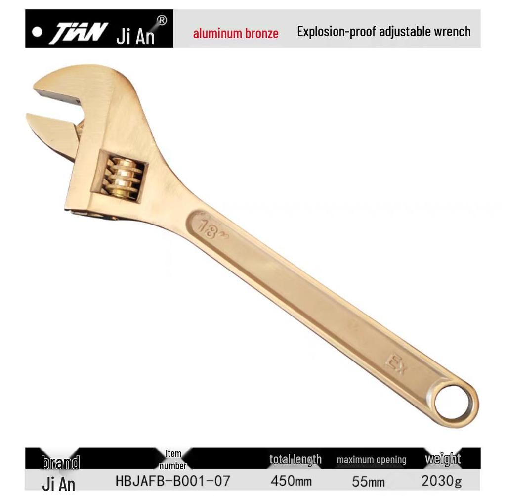 Explosion-Proof Beryllium Copper Adjustable Wrench - Sizes: 6", 8", 10", 12", 15", 18", 24"