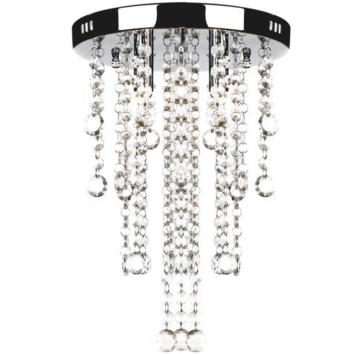 VidaXL Plafonnier Métal Blanc Perles Cristal Lustre Lumière Lampe Suspension 241382