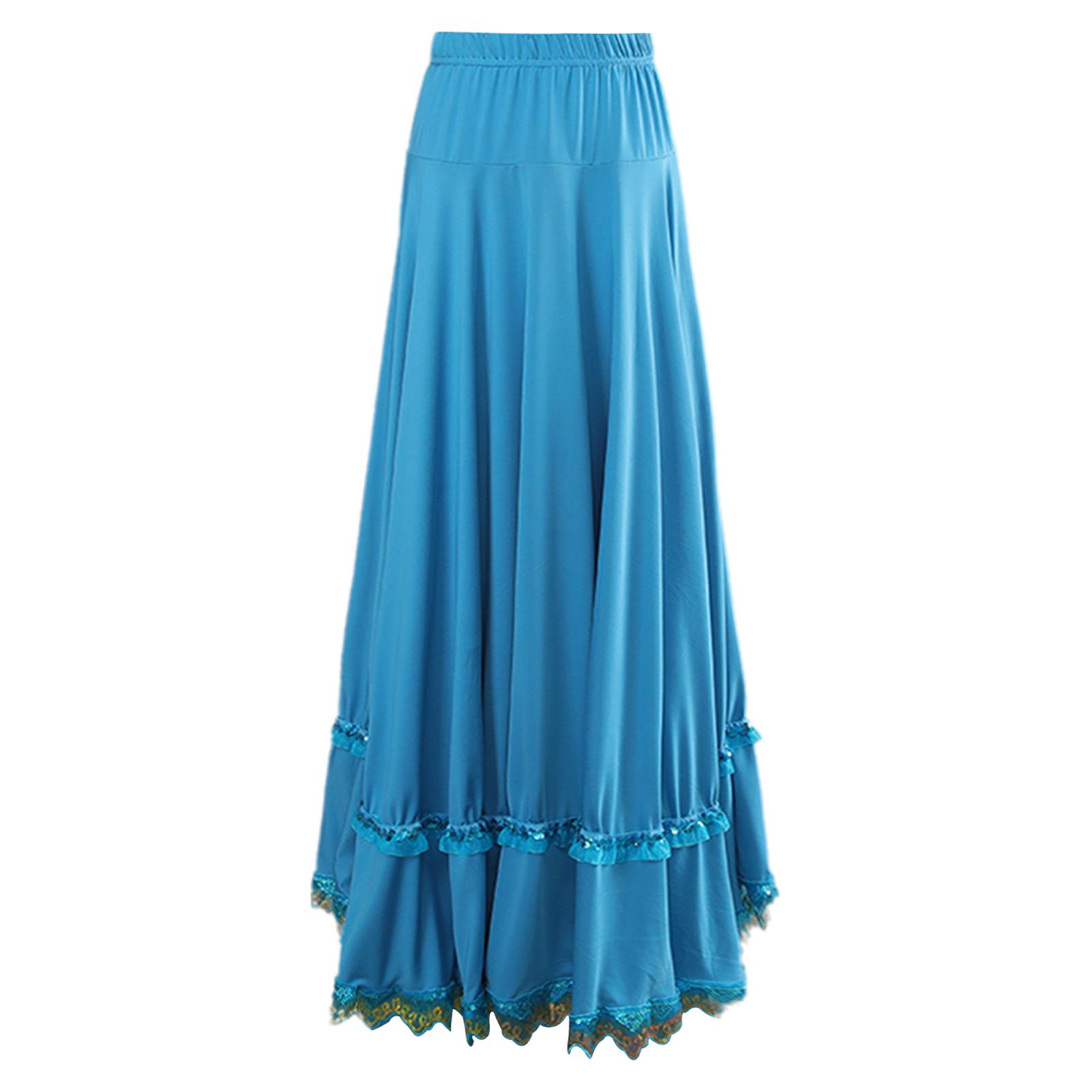 

Flamenco & Ethnic Dance Skirt Essential: Long Ruffled Circle Skirt with Comfortable Elastic High Waist for Dynamic Movement 6XL небо синє кольору