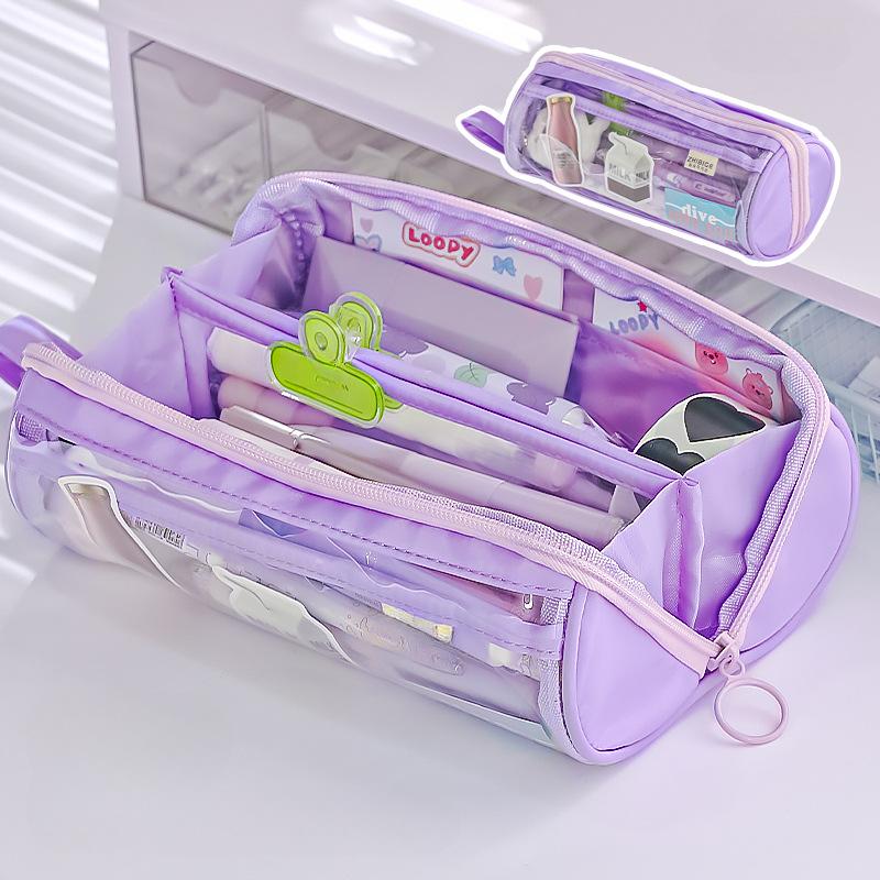 1 Piece Creative Style Simplicity Pencil Case Cute Candy Color Series Pencil Pouch High Capacity Transparent Stationery Bag