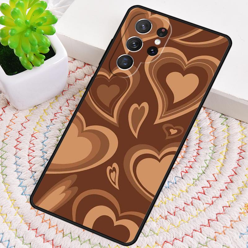 Latte Love Brown Heart Aesthetic soft Phone Case For Samsung Galaxy note 10 pro S26 S25 S24 S23 S22 S21 Plus Ultra Cover